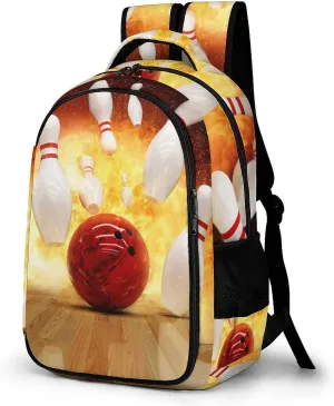 Bowling Strike Hit Fire Backpack Travel Casual Laptop Bag Daypack for Men Women Outdoor Hiking Business Work Back Packs