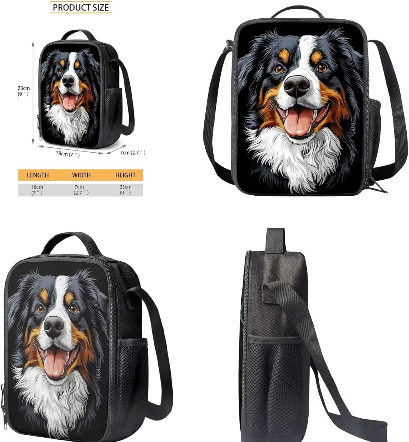 Boys Backpacks Set for Primary Black Bernese Mountain Dog Print Kids School Backpack with Lunch Box and Pencil Case 3Pcs Bookbags