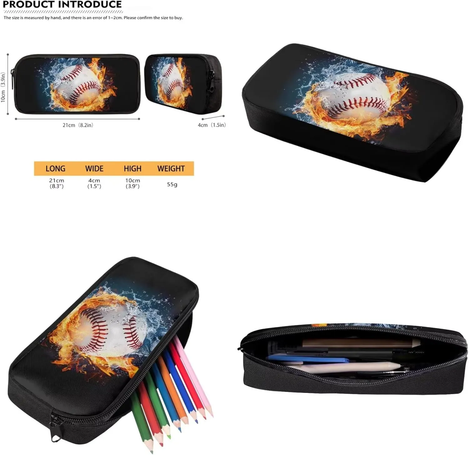 Boys Backpacks Sets Baseball On Fire and Water School Backpack Lightweight Elementary Bookbag with Lunch Box and Pencil Case