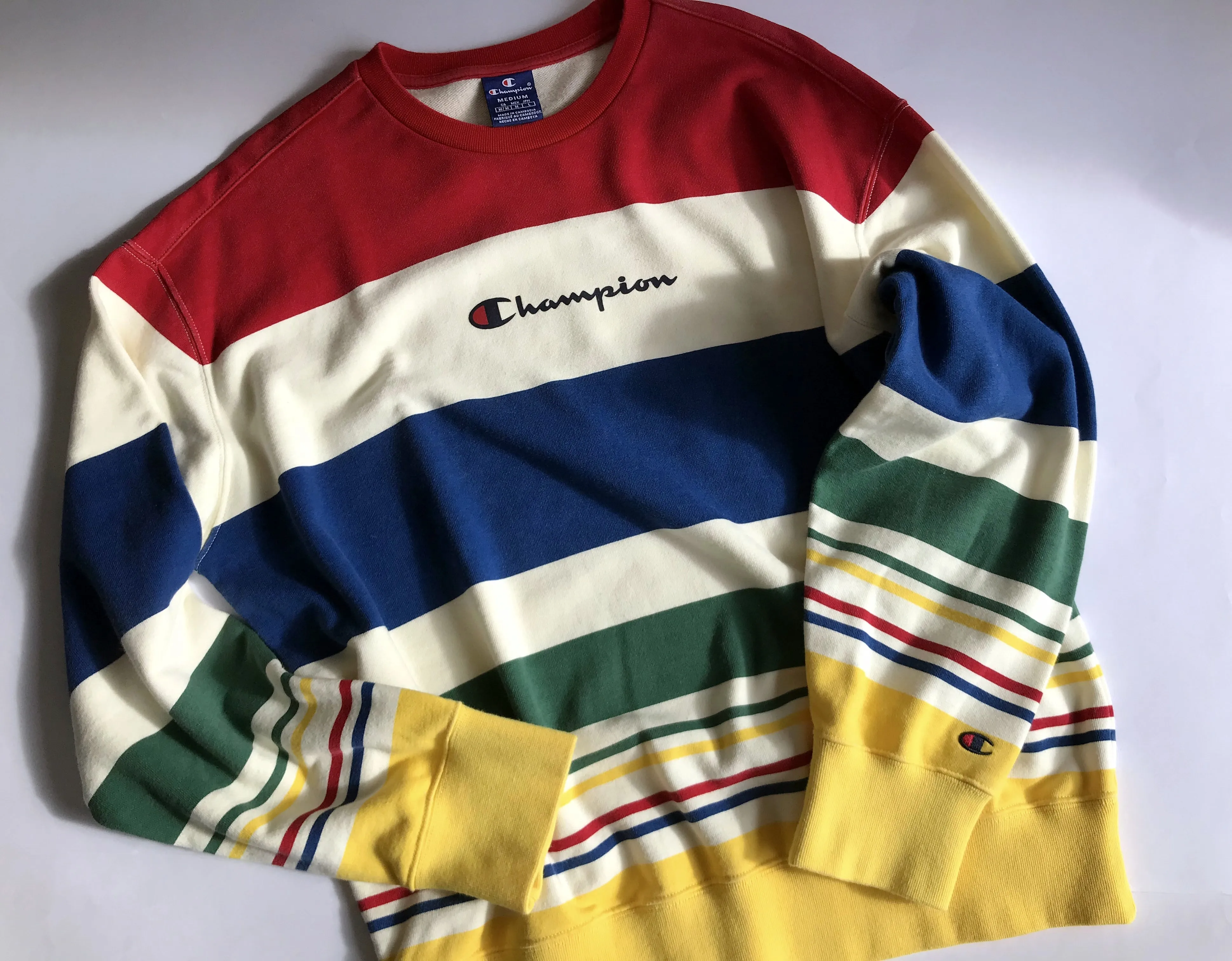 Champion Multi Colored Striped Sweatshirt Jumper, M