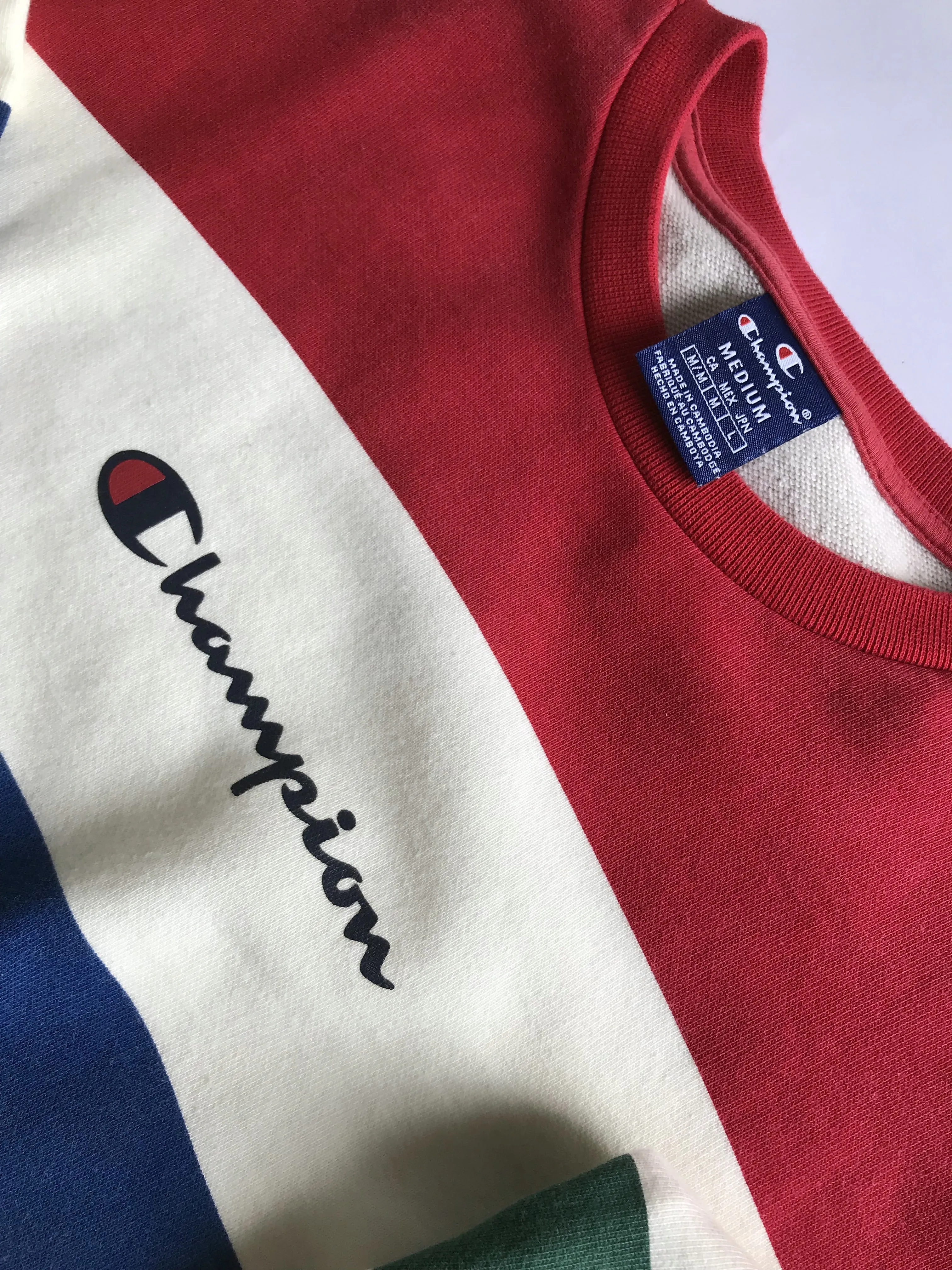 Champion Multi Colored Striped Sweatshirt Jumper, M