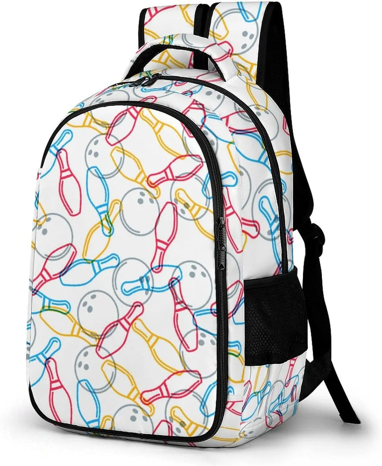 Colorful Bowling Pattern Laptop Backpack Travel Bags Daypack Durable Work Camping Hiking Back Packs for Women Men