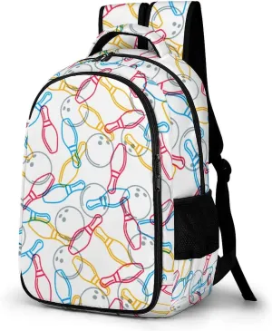 Colorful Bowling Pattern Laptop Backpack Travel Bags Daypack Durable Work Camping Hiking Back Packs for Women Men