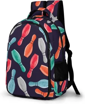 Colorful Bowling Pins Laptop Backpack Travel Bags Daypack Durable Work Camping Hiking Back Packs for Women Men