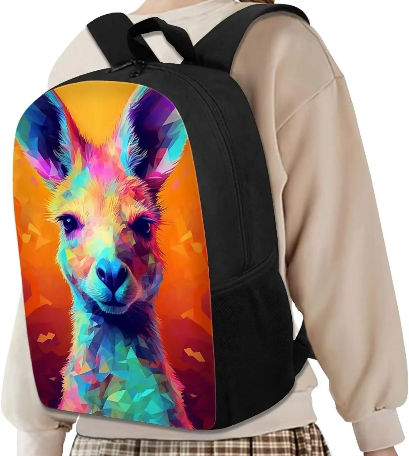 Colorful Cartoon Kangaroo School Backpack Personalized Bookbag for Boys Girls Teens Casual Travel Bag Computer Laptop Daypack