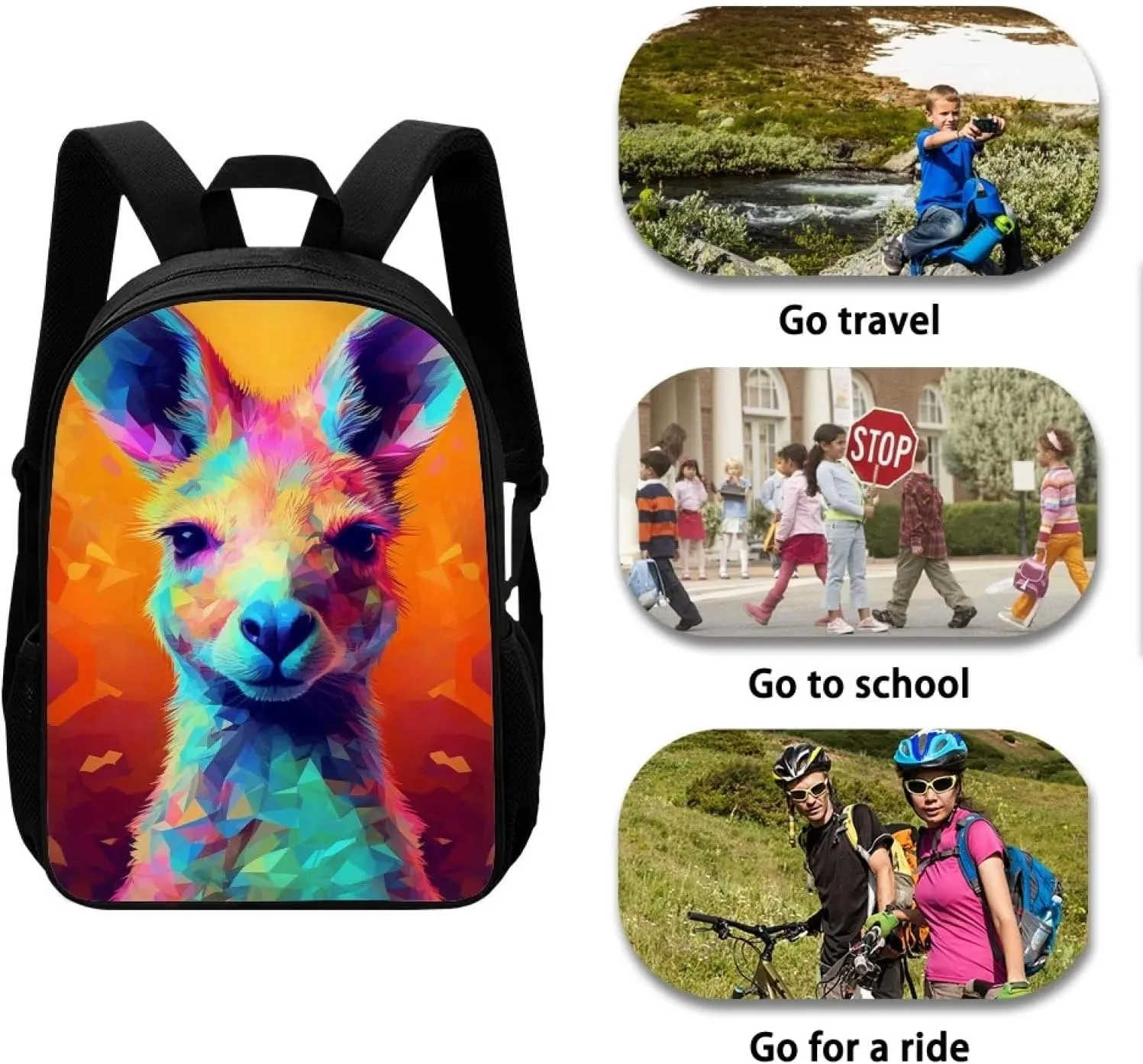 Colorful Cartoon Kangaroo School Backpack Personalized Bookbag for Boys Girls Teens Casual Travel Bag Computer Laptop Daypack
