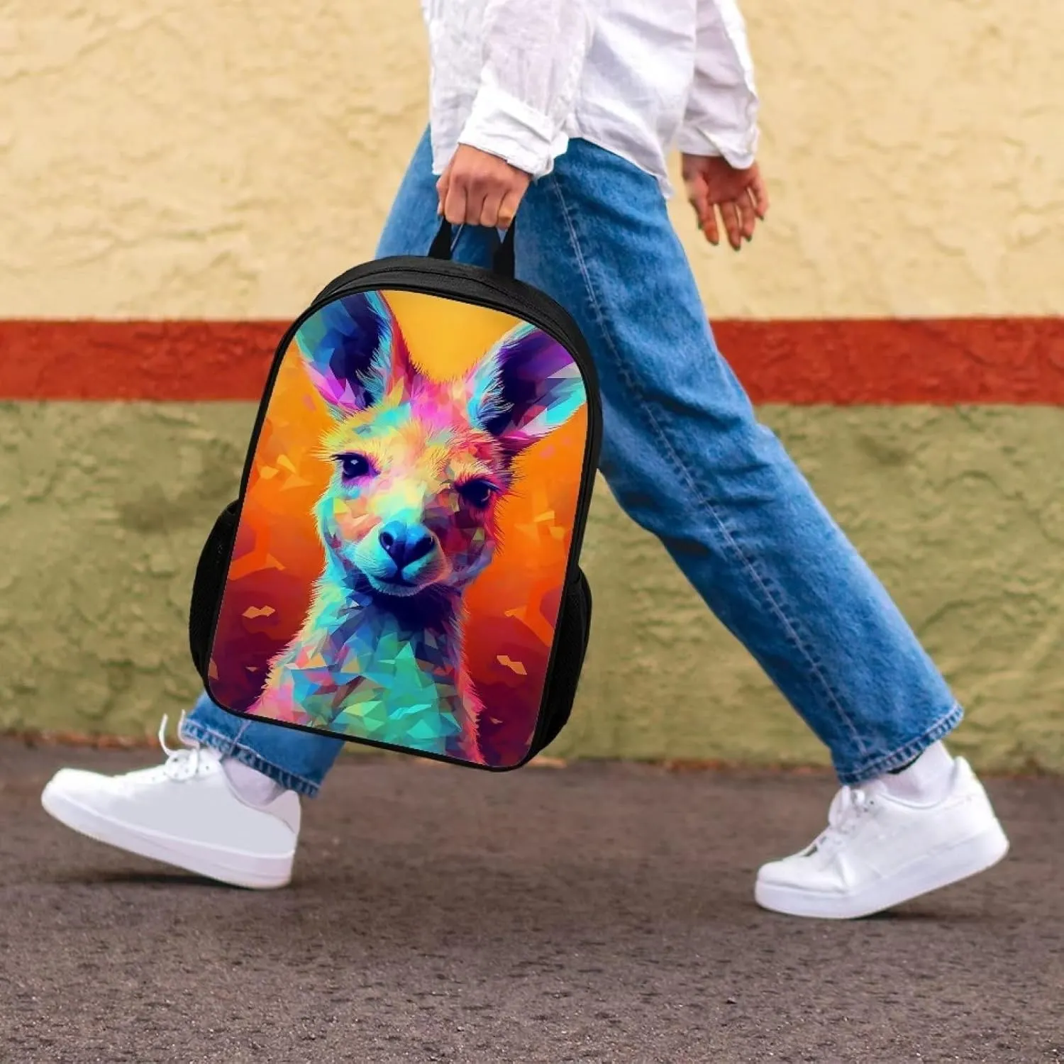 Colorful Cartoon Kangaroo School Backpack Personalized Bookbag for Boys Girls Teens Casual Travel Bag Computer Laptop Daypack