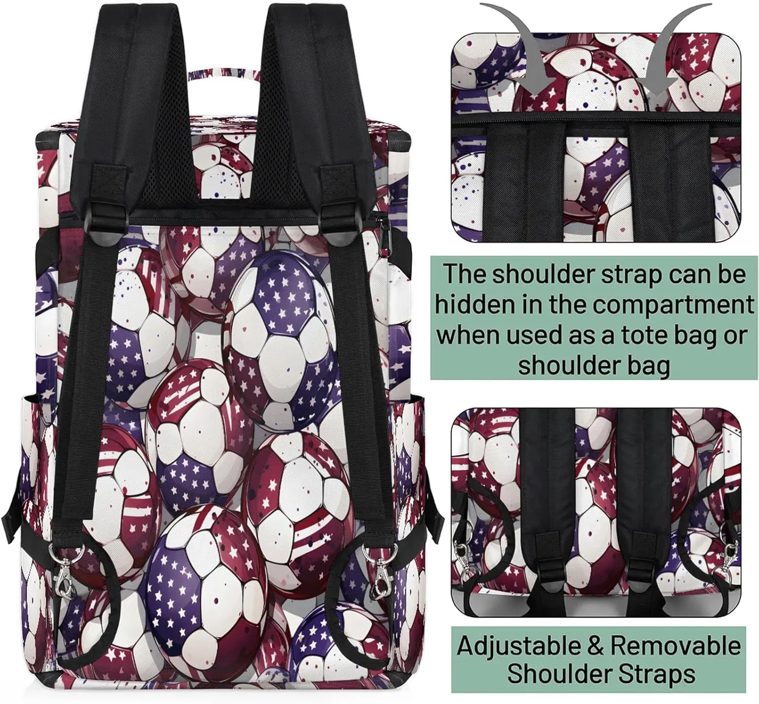 Colorful Football Gym Bags for Men Women Sports Backpack with Shoe Compartment 3-in-1 Tactical Duffle Bag for Overnight Weekender Travel