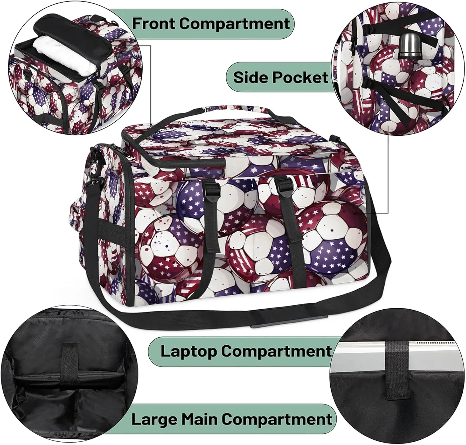 Colorful Football Gym Bags for Men Women Sports Backpack with Shoe Compartment 3-in-1 Tactical Duffle Bag for Overnight Weekender Travel