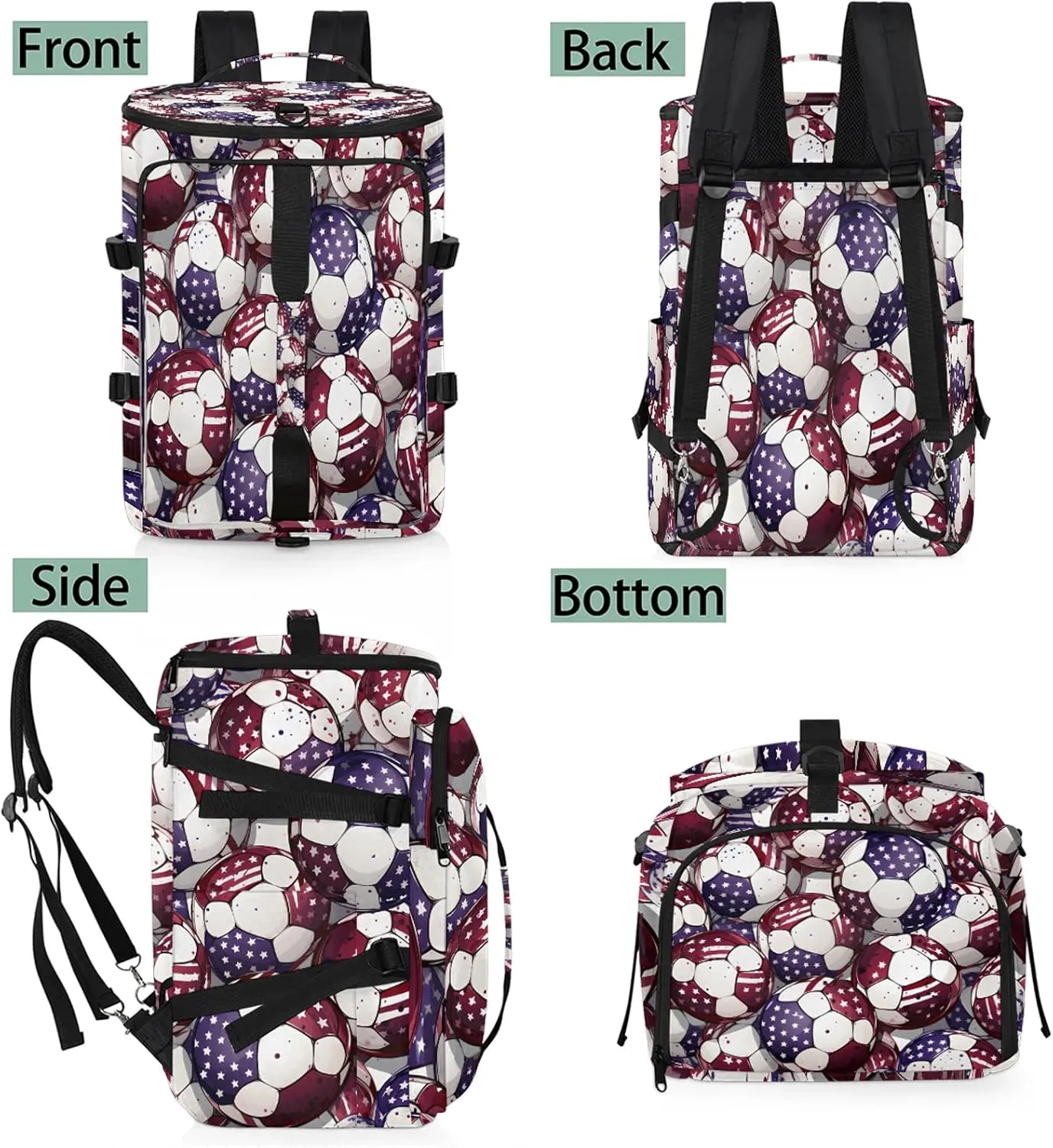Colorful Football Gym Bags for Men Women Sports Backpack with Shoe Compartment 3-in-1 Tactical Duffle Bag for Overnight Weekender Travel