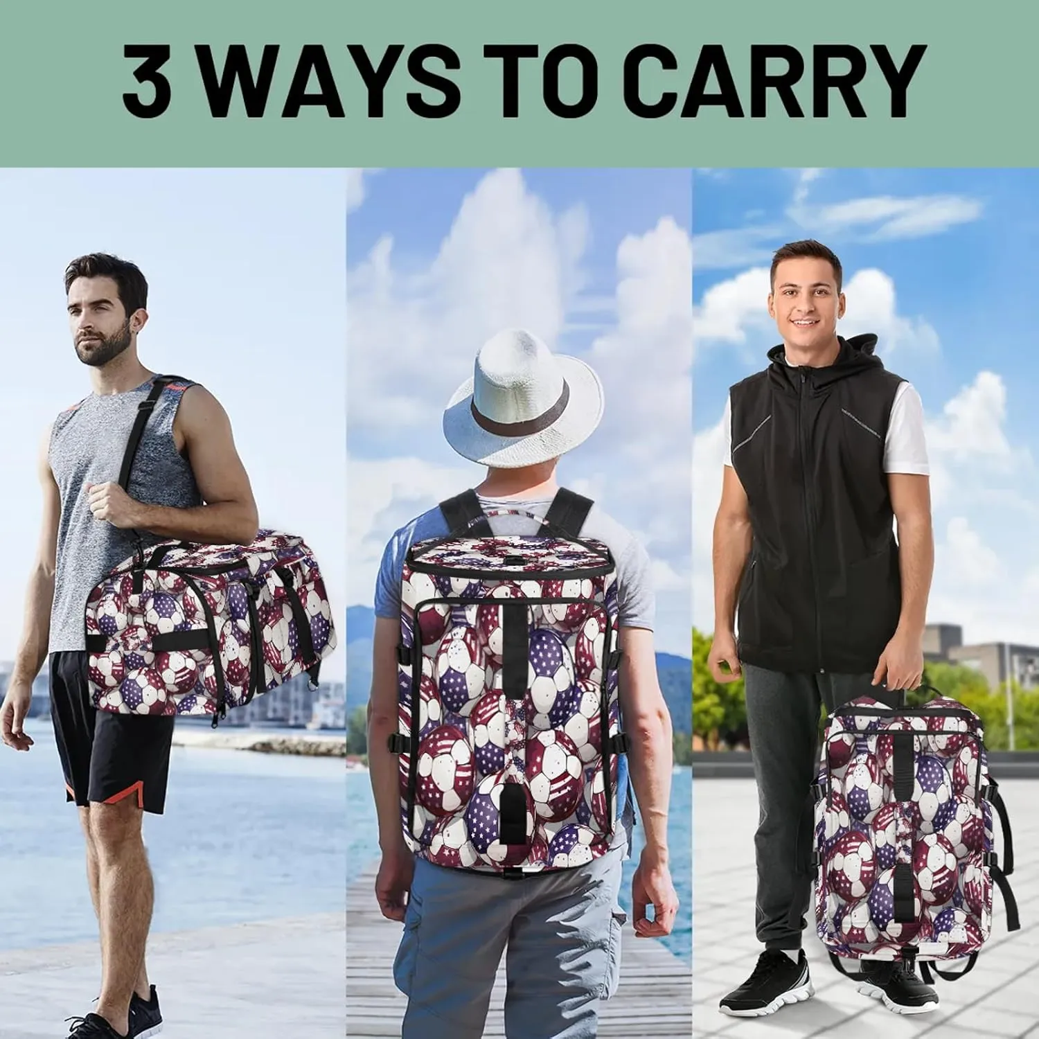 Colorful Football Gym Bags for Men Women Sports Backpack with Shoe Compartment 3-in-1 Tactical Duffle Bag for Overnight Weekender Travel