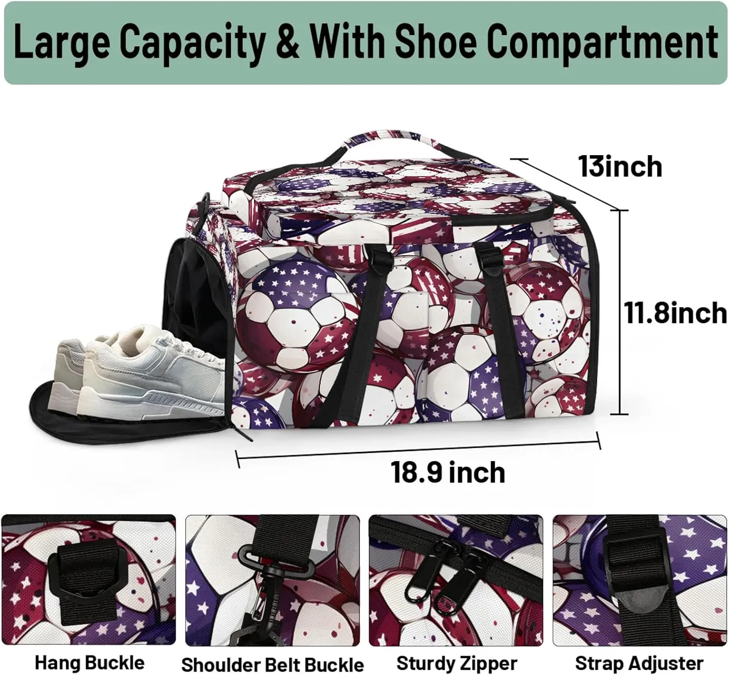 Colorful Football Gym Bags for Men Women Sports Backpack with Shoe Compartment 3-in-1 Tactical Duffle Bag for Overnight Weekender Travel