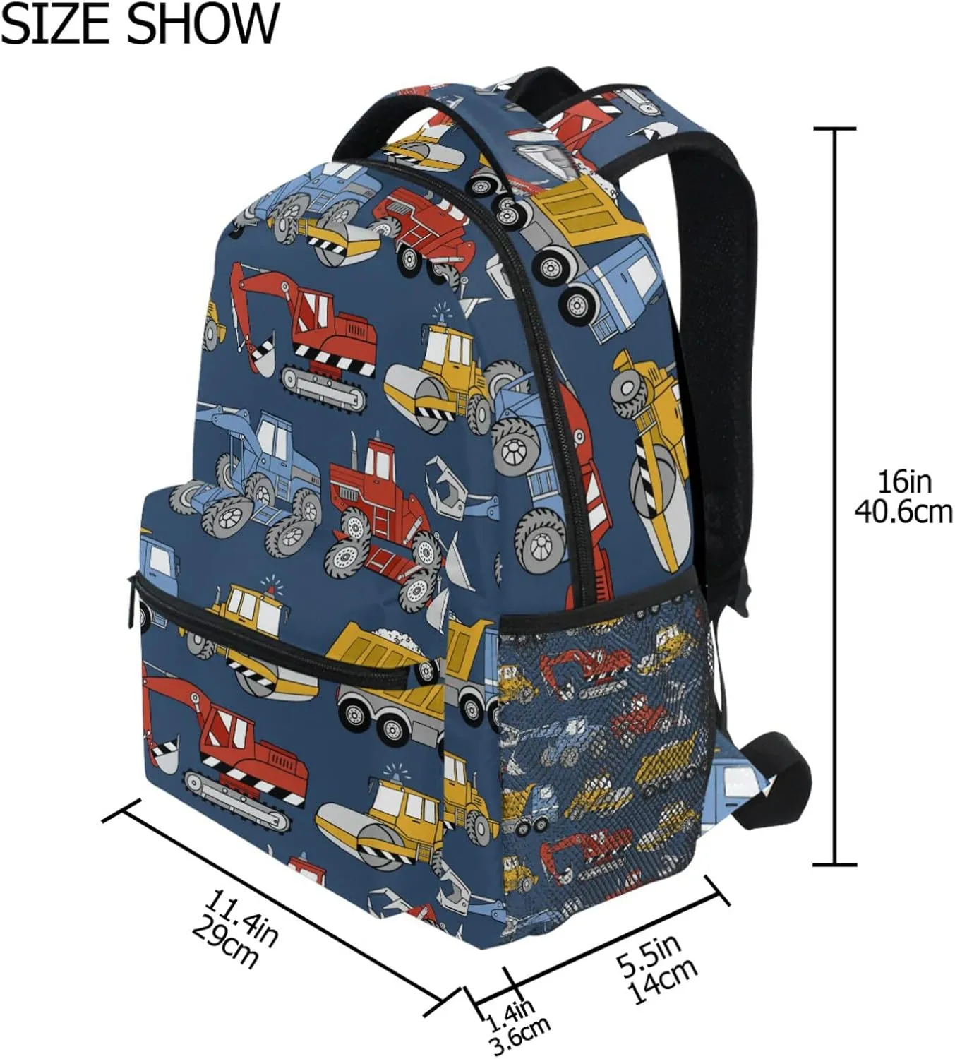Construction Trucks School Backpack Cartoon Truck School Book Bags Bookbags, Travel Laptop Backpack College School Computer Bag Hiking Camping Casual Daypack