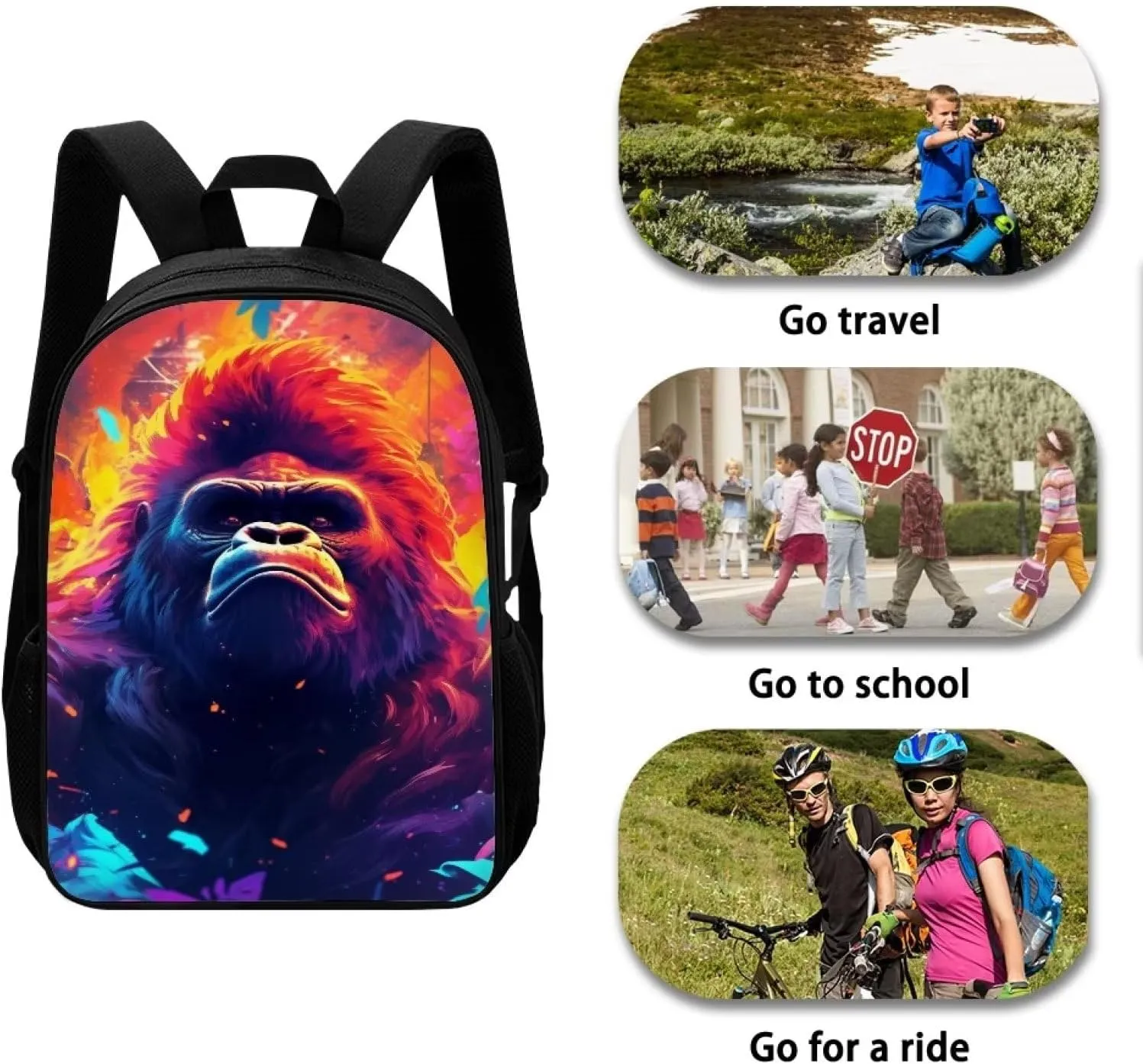 Cool Gorilla School Backpack Travel Bag for Men Women Lightweight College Back Pack Cute Animal Schoolbag For Kids Boy Girls