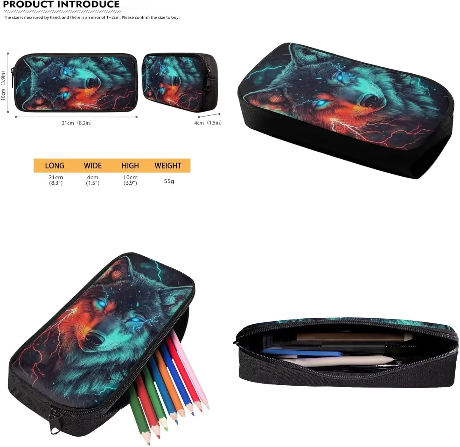 Cool Wolf Backpacks Set with Insulated Lunch Box Pencil Case for Teenage Boys 17 Inch Bookbag Cute School Bags 3 pcs/set