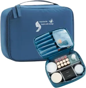 Cosmetic Bag - Make Up Bag - Organizer Makeup Bag - Toiletry Bag for Women - Travel Essentials for Women - Travel Makeup Bag (Blue)