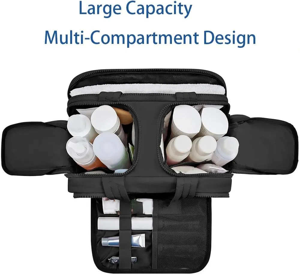 Cureaway Travel Cosmetic Bag, 2025 Cureaway Toiletry Bag with Divider, Large Capacity Wide-Open Travel Makeup Cosmetic Bags for Women (Gray)