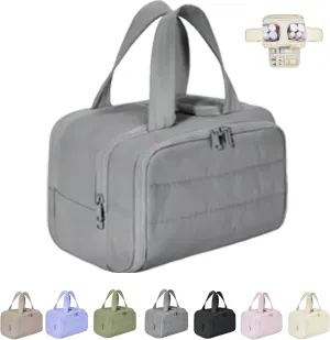 Cureaway Travel Cosmetic Bag, 2025 Cureaway Toiletry Bag with Divider, Large Capacity Wide-Open Travel Makeup Cosmetic Bags for Women (Gray)