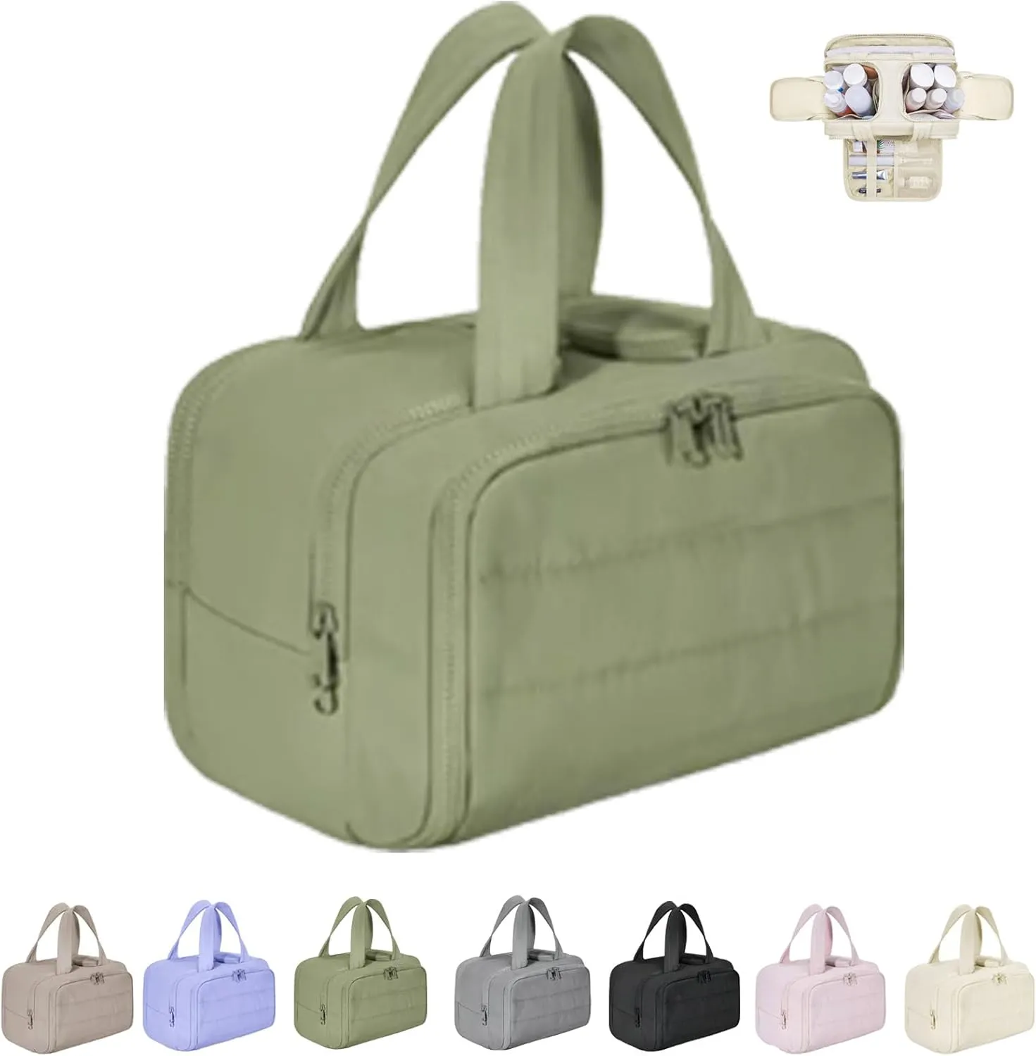 Cureaway Travel Cosmetic Bag, 2025 Cureaway Toiletry Bag with Divider, Large Capacity Wide-Open Travel Makeup Cosmetic Bags for Women (Green)