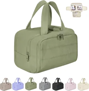 Cureaway Travel Cosmetic Bag, 2025 Cureaway Toiletry Bag with Divider, Large Capacity Wide-Open Travel Makeup Cosmetic Bags for Women (Green)
