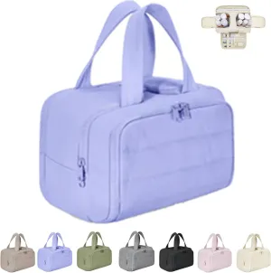 Cureaway Travel Cosmetic Bag, 2025 Cureaway Toiletry Bag with Divider, Large Capacity Wide-Open Travel Makeup Cosmetic Bags for Women (Light purple)