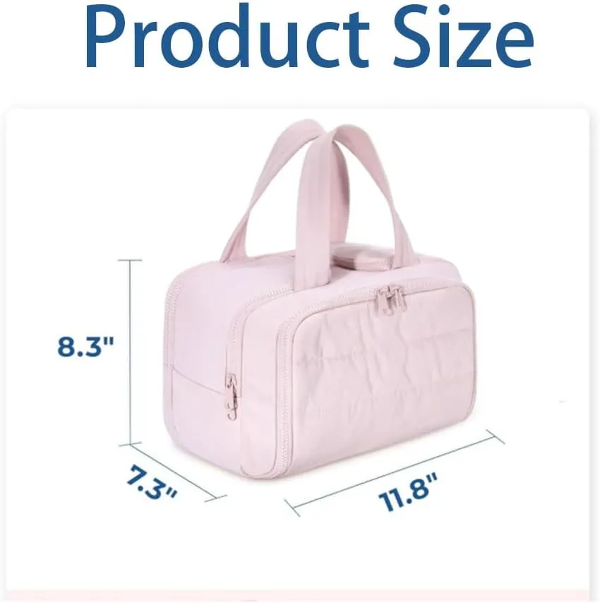Cureaway Travel Cosmetic Bag, 2025 Cureaway Toiletry Bag with Divider, Large Capacity Wide-Open Travel Makeup Cosmetic Bags for Women (Off-white)