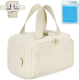 Cureaway Travel Cosmetic Bag, Cureaway Travel Toiletry Bag, Large Capacity Wide-Open Makeup Bags, Waterproof Lightweight Portable, Wet and Dry Separation with Partition Storage Bag (beige)