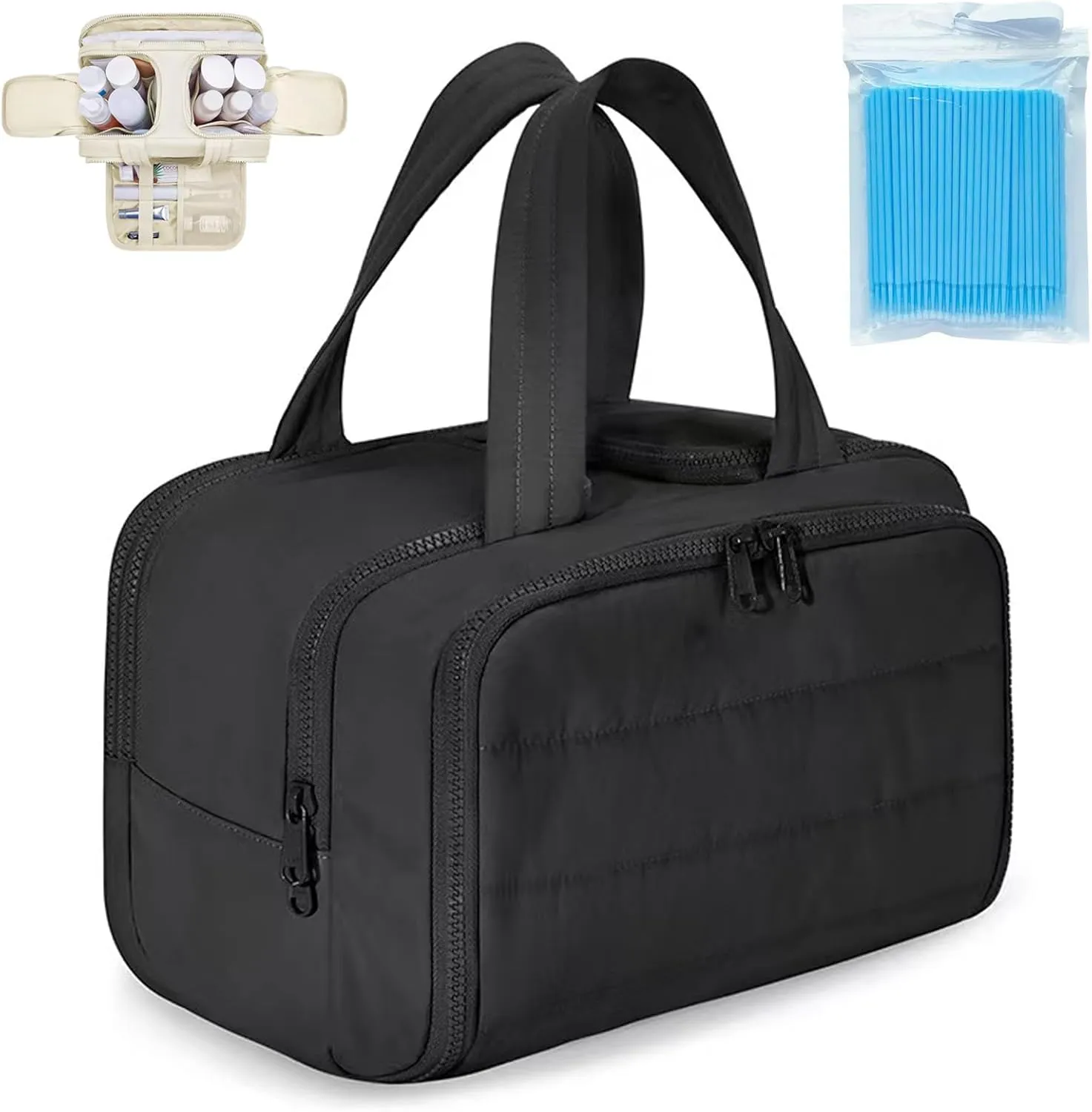 Cureaway Travel Cosmetic Bag, Cureaway Travel Toiletry Bag, Large Capacity Wide-Open Makeup Bags, Waterproof Lightweight Portable, Wet and Dry Separation with Partition Storage Bag (Black,)