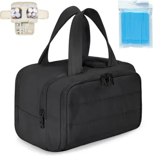 Cureaway Travel Cosmetic Bag, Cureaway Travel Toiletry Bag, Large Capacity Wide-Open Makeup Bags, Waterproof Lightweight Portable, Wet and Dry Separation with Partition Storage Bag (Black,)