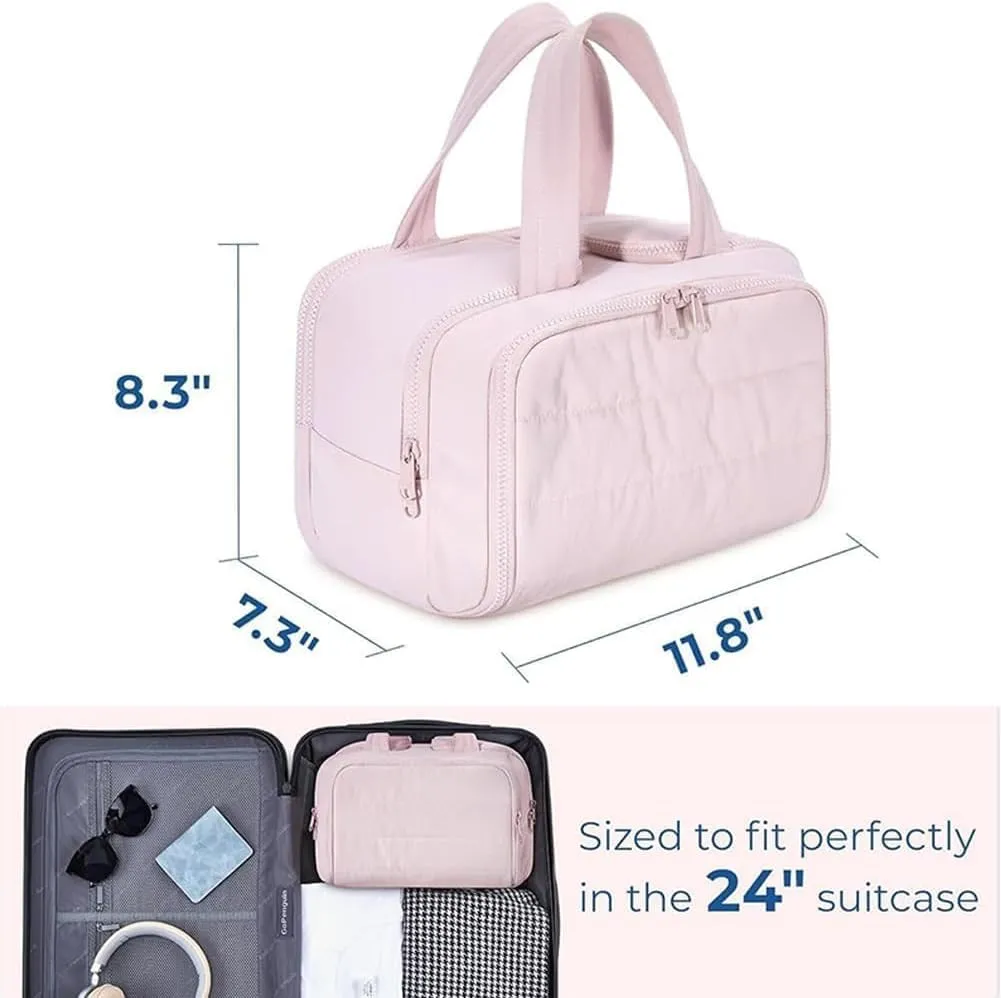Cureaway Travel Cosmetic Bag, Cureaway Travel Toiletry Bag, Large Capacity Wide-Open Makeup Bags, Waterproof Lightweight Portable, Wet and Dry Separation with Partition Storage Bag (Black,)