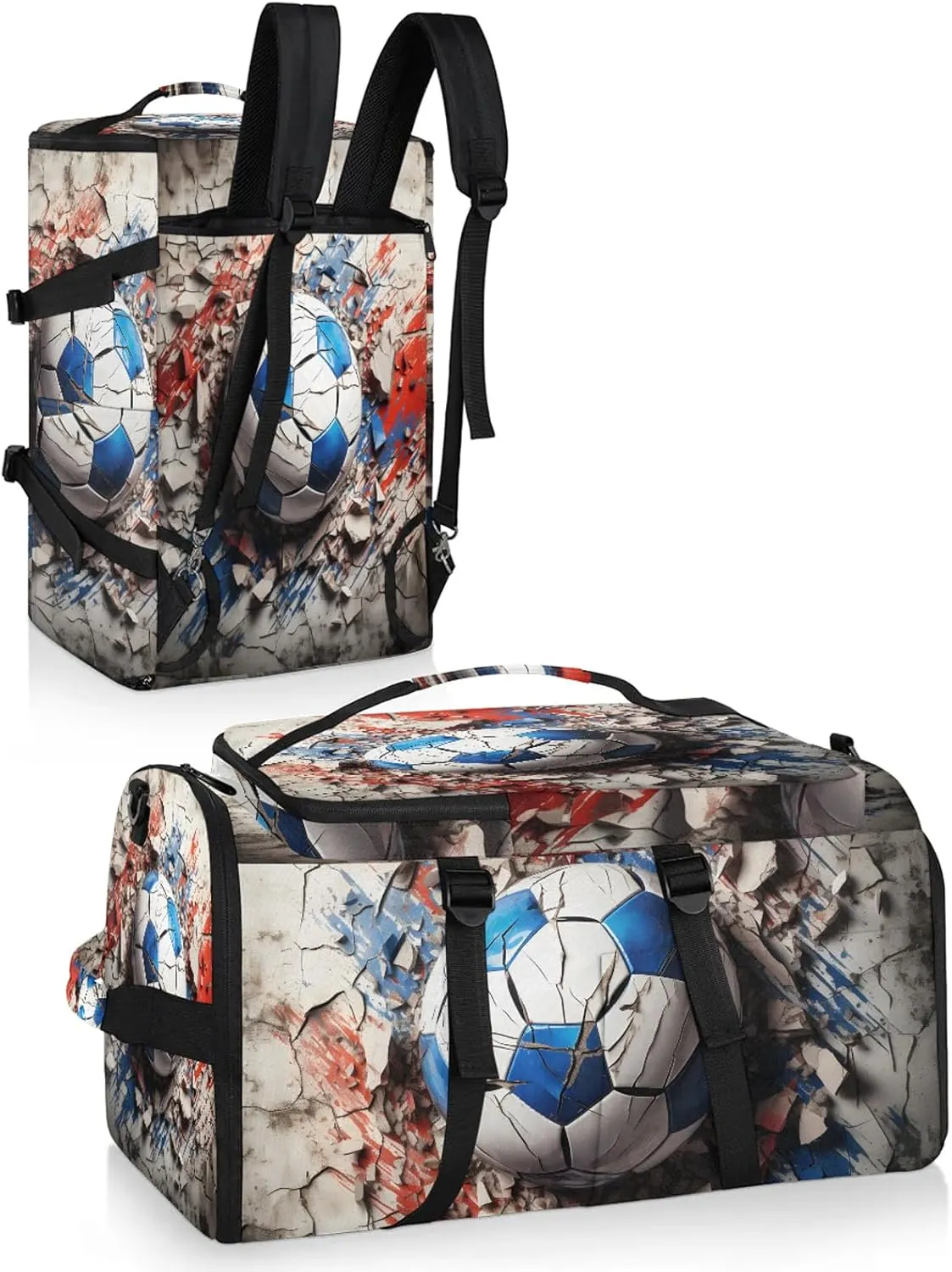 Cute Football Balls Pattern Gym Bags for Men Women Sports Backpack with Shoe Compartment 3-in-1 Tactical Duffle Bag for Overnight Weekender Travel