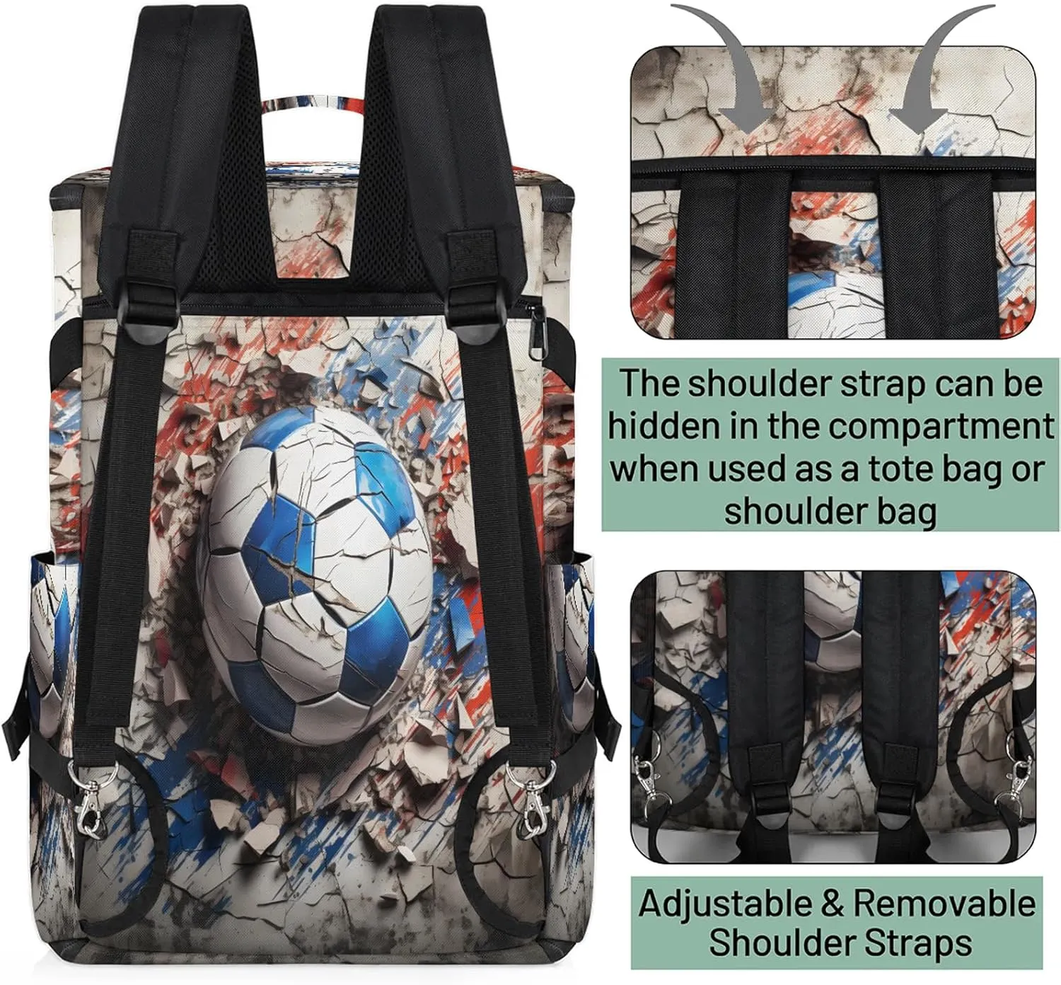 Cute Football Balls Pattern Gym Bags for Men Women Sports Backpack with Shoe Compartment 3-in-1 Tactical Duffle Bag for Overnight Weekender Travel