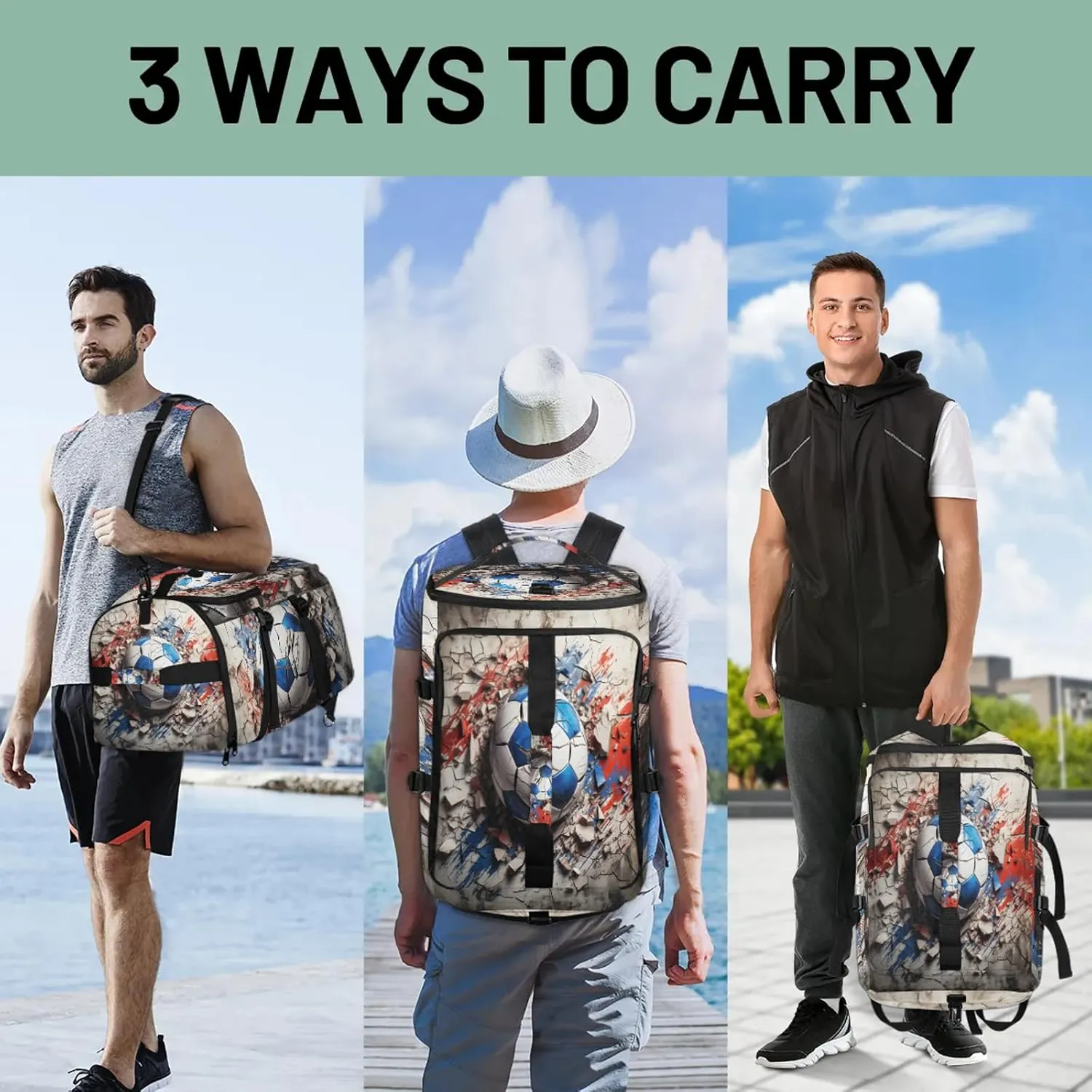 Cute Football Balls Pattern Gym Bags for Men Women Sports Backpack with Shoe Compartment 3-in-1 Tactical Duffle Bag for Overnight Weekender Travel