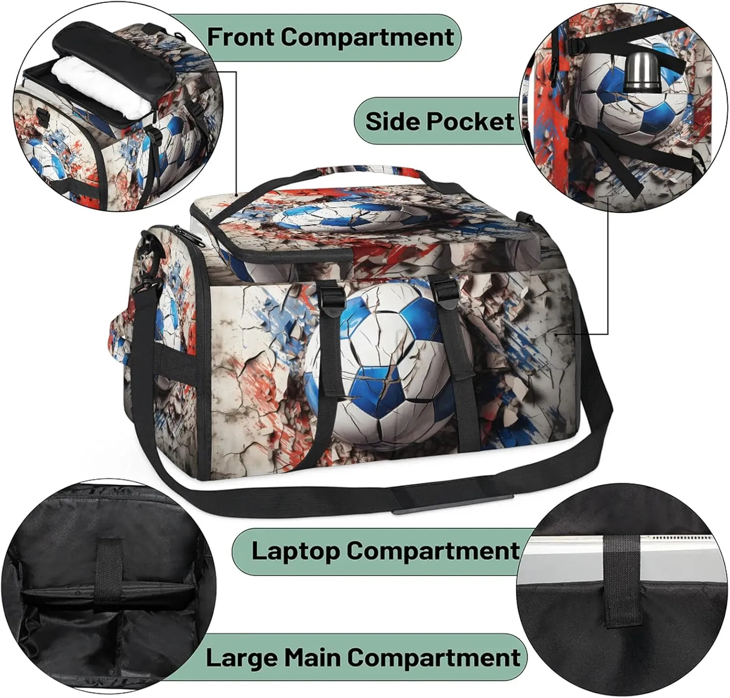 Cute Football Balls Pattern Gym Bags for Men Women Sports Backpack with Shoe Compartment 3-in-1 Tactical Duffle Bag for Overnight Weekender Travel
