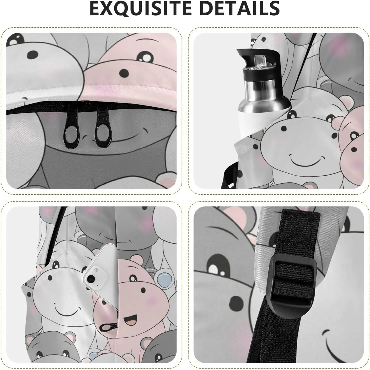 Cute Hippo Horse Laptop Backpack Travel Hiking Camping Work Computer Back Packs Book Bags for Women Men