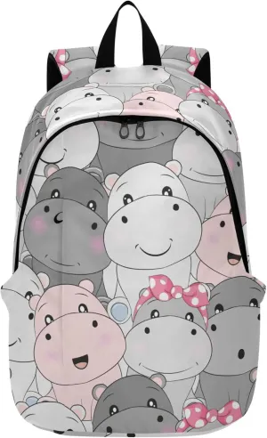 Cute Hippo Horse Laptop Backpack Travel Hiking Camping Work Computer Back Packs Book Bags for Women Men