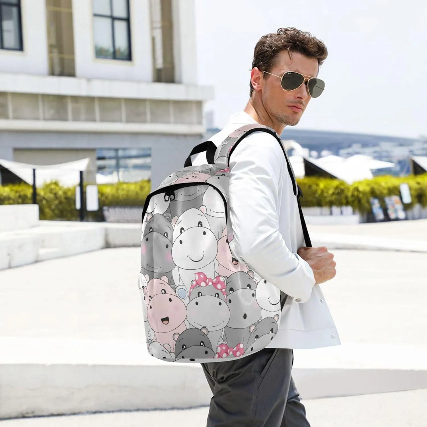 Cute Hippo Horse Laptop Backpack Travel Hiking Camping Work Computer Back Packs Book Bags for Women Men