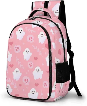 Cute Pink Halloween Ghost Travel Laptop Backpack Bone Heart Large Casual Daypack Durable Work Computer Camping Back Packs Bags for Women Men