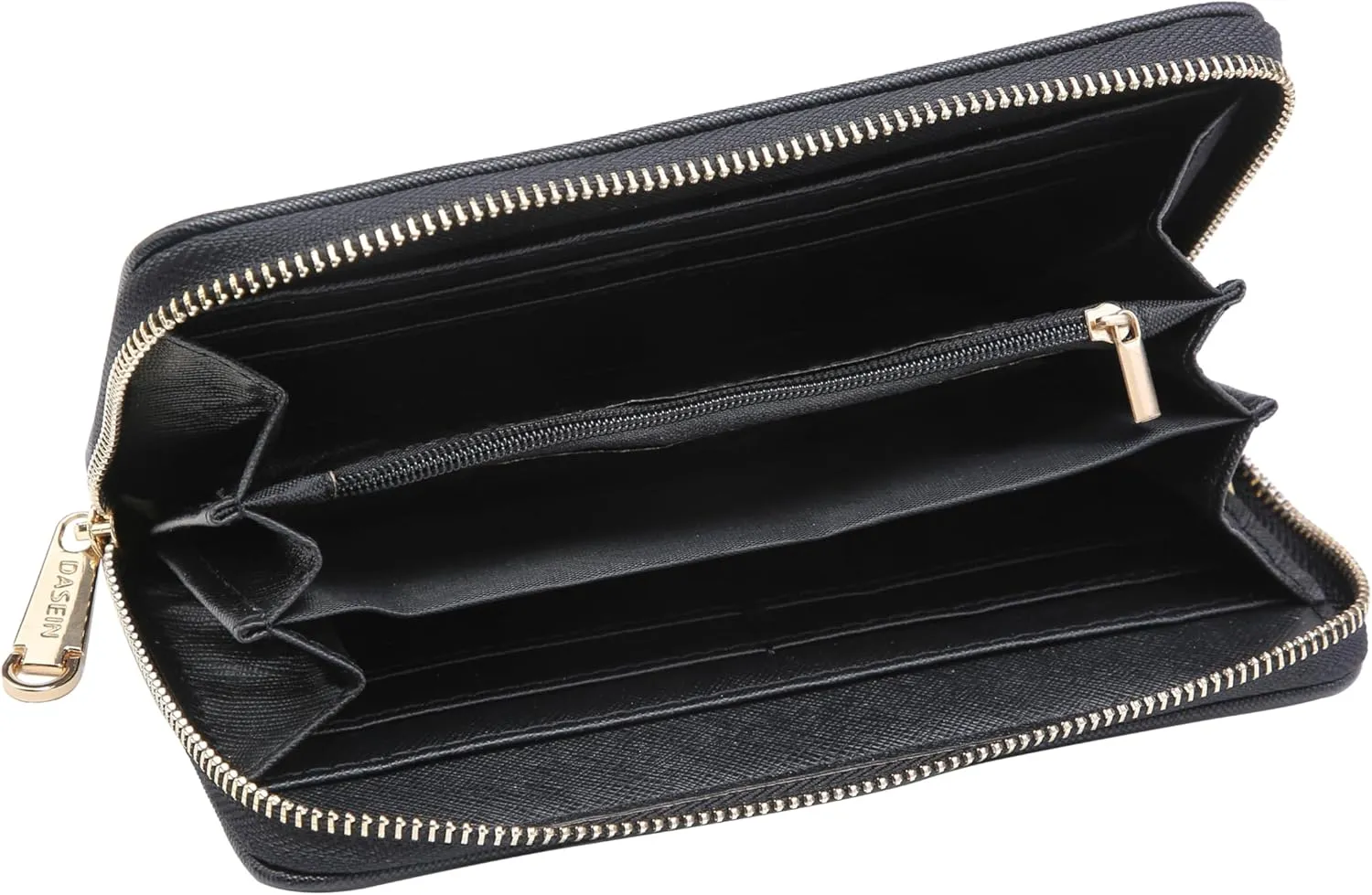 Dasein Woman Wallet Purse Zip Around Clutch Bag Phone Case with Wrist Strap Multiple Card Holders(Black)
