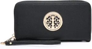 Dasein Woman Wallet Purse Zip Around Clutch Bag Phone Case with Wrist Strap Multiple Card Holders(Black)