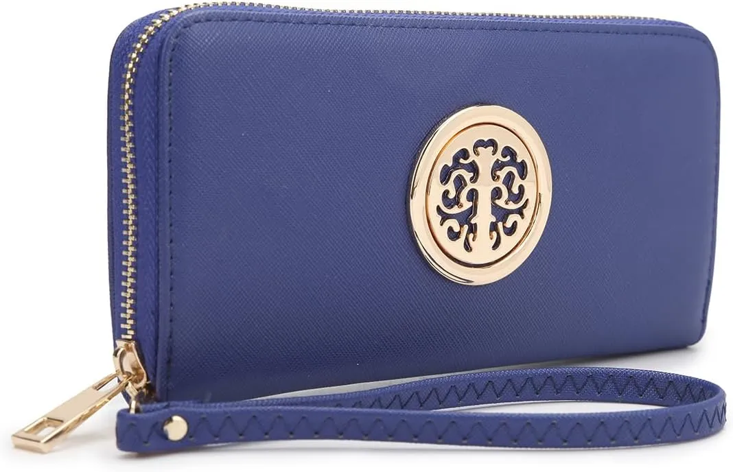 Dasein Woman Wallet Purse Zip Around Clutch Bag Phone Case with Wrist Strap Multiple Card Holders(Blue)