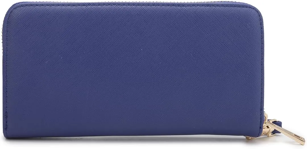 Dasein Woman Wallet Purse Zip Around Clutch Bag Phone Case with Wrist Strap Multiple Card Holders(Blue)