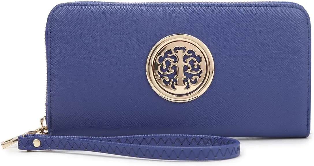 Dasein Woman Wallet Purse Zip Around Clutch Bag Phone Case with Wrist Strap Multiple Card Holders(Blue)