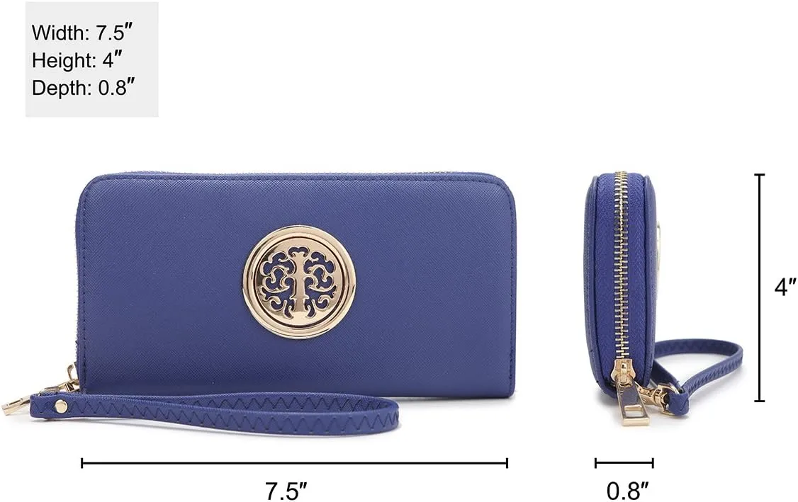 Dasein Woman Wallet Purse Zip Around Clutch Bag Phone Case with Wrist Strap Multiple Card Holders(Blue)