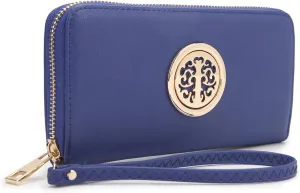Dasein Woman Wallet Purse Zip Around Clutch Bag Phone Case with Wrist Strap Multiple Card Holders(Blue)