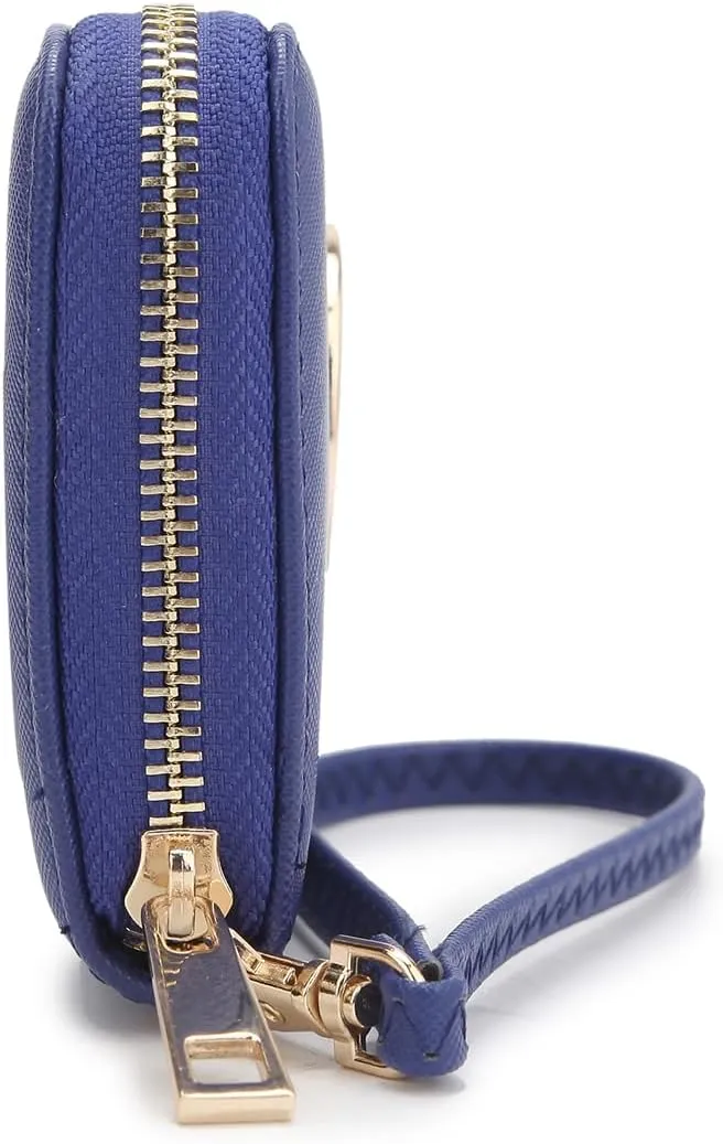 Dasein Woman Wallet Purse Zip Around Clutch Bag Phone Case with Wrist Strap Multiple Card Holders(Blue)