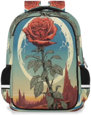 Desert Rose Bookbag Backpack for Women Men Red Rose Casual Daypack with Compartment & Multiple Pockets Book Bags Travel Bag Laptop Backpacks