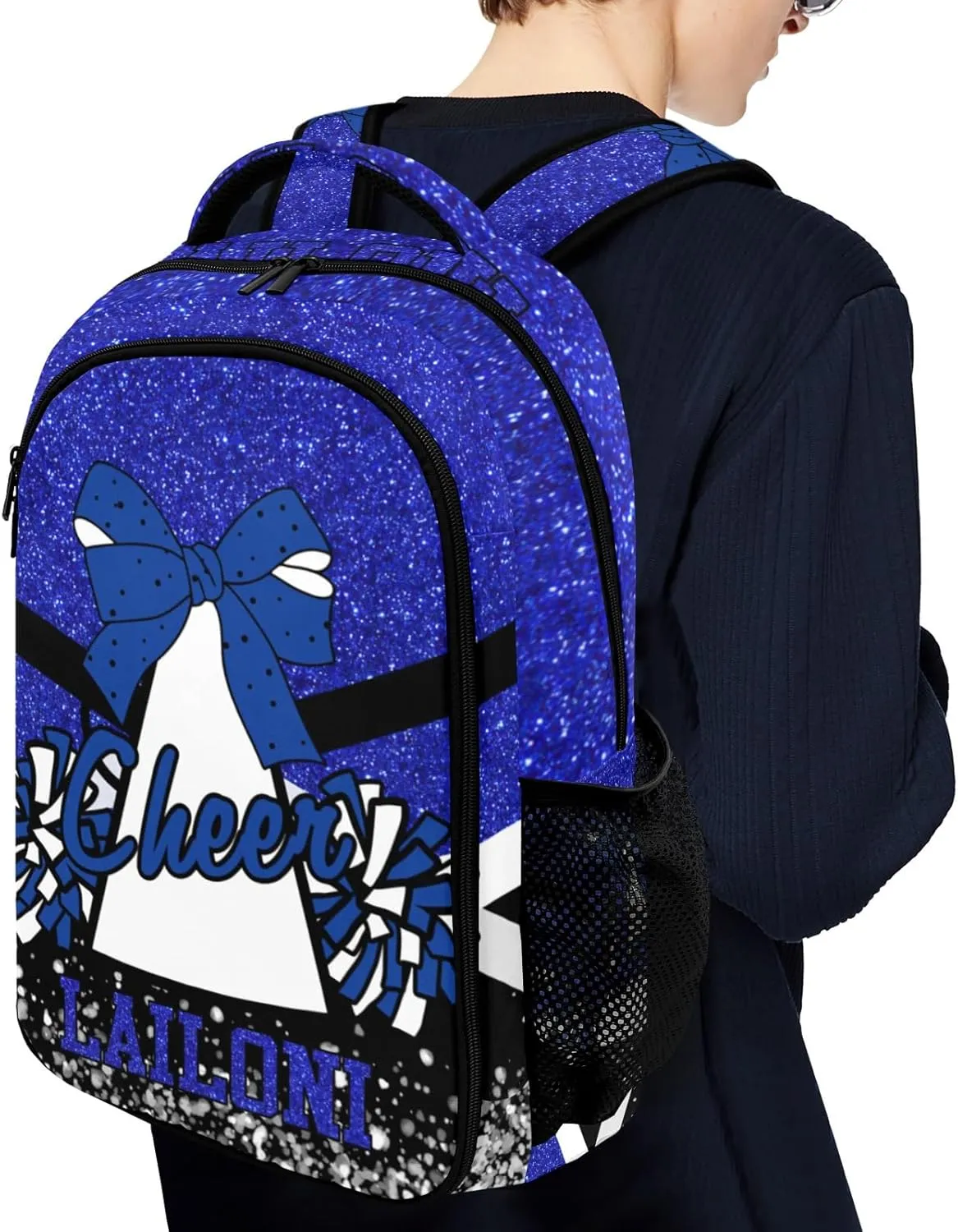 Deven Blue Cheer Glitter Personalized Casual Backpack,Primary School Bags Middle School Book Bags Laptop Daypack for Boy Girl Child Teen