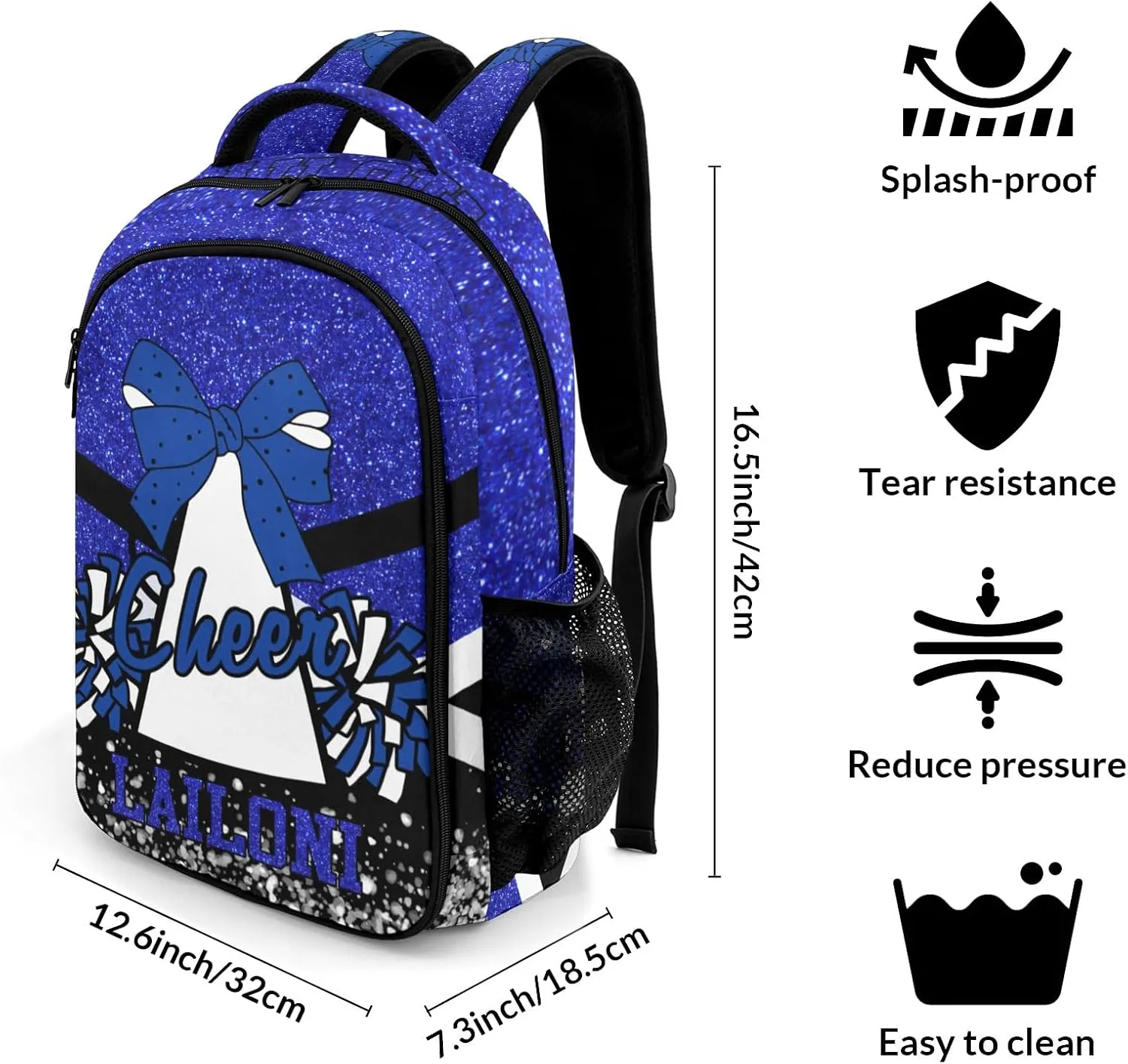 Deven Blue Cheer Glitter Personalized Casual Backpack,Primary School Bags Middle School Book Bags Laptop Daypack for Boy Girl Child Teen