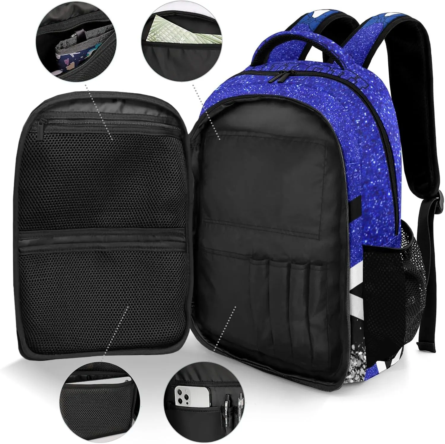 Deven Blue Cheer Glitter Personalized Casual Backpack,Primary School Bags Middle School Book Bags Laptop Daypack for Boy Girl Child Teen